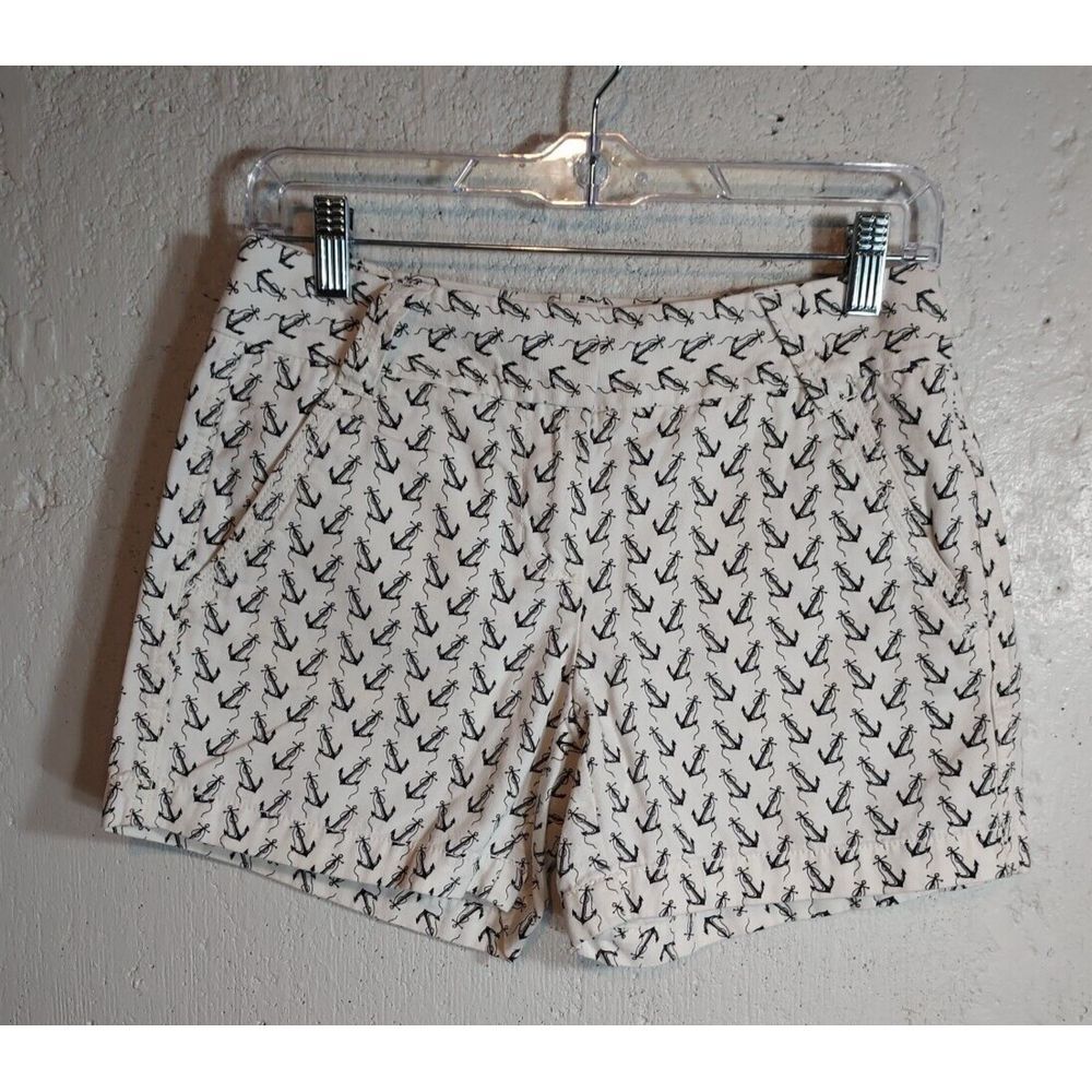 J.Crew City Fit Anchor Ivory Black Chino Shorts Preppy Nautical Women's Sz‎ 0